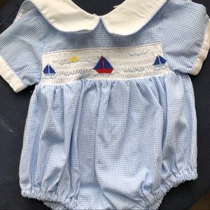 EUC Baby Boy Sailboat Bubble with Peter Pan collar